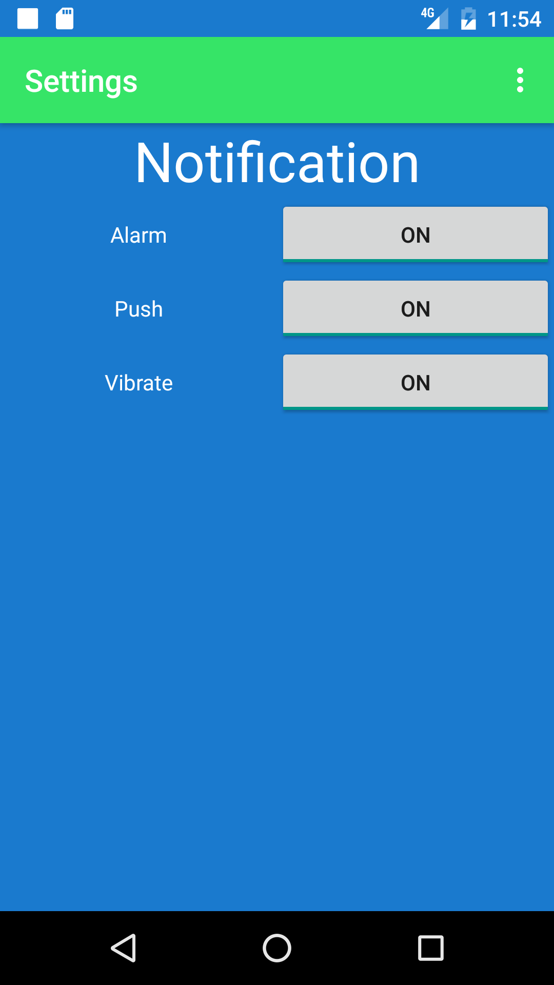 Settings page